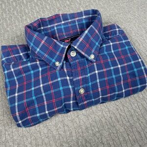 Vineyard Vines Classic Blue and Red Plaid Cotton Whale Shirt XL